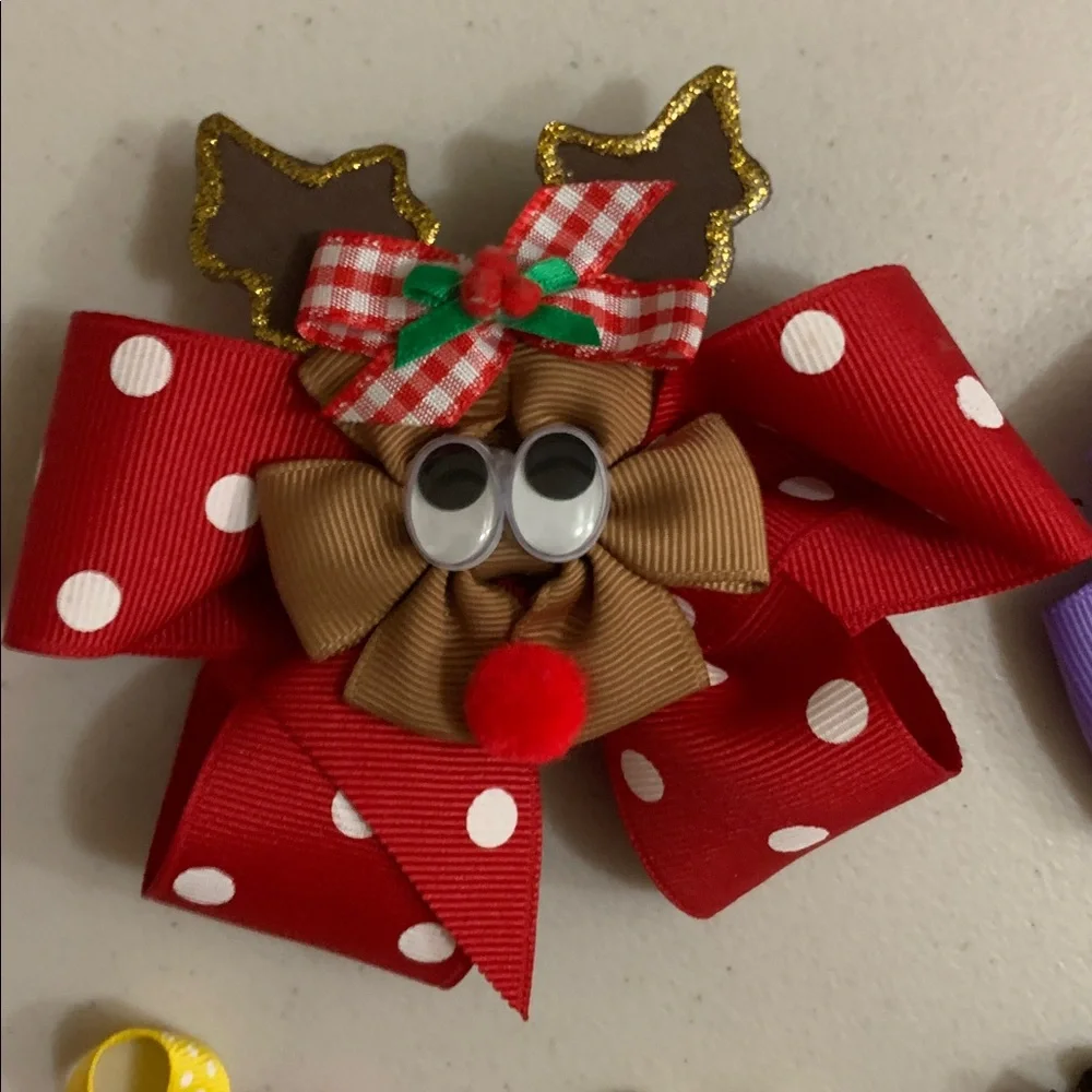 Handmade Hair Bow Barrettes Princess Horses Reindeer Bunny Dinosaur Turkey Etc